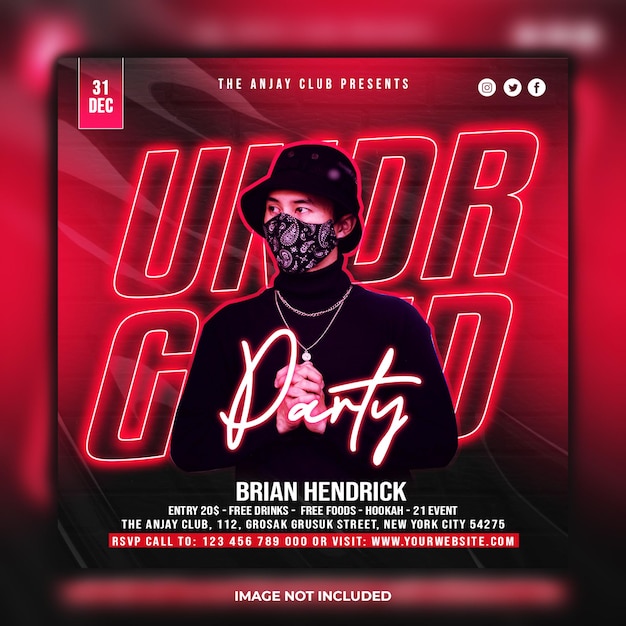 Club dj party flyer social media post web banner template