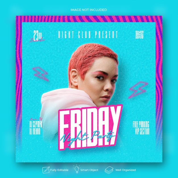 Club dj party flyer social media post and web banner template