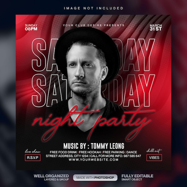 Club dj party flyer social media post and web banner