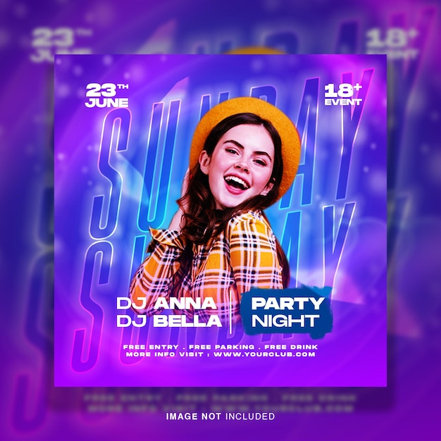 Club dj party flyer social media post and web banner