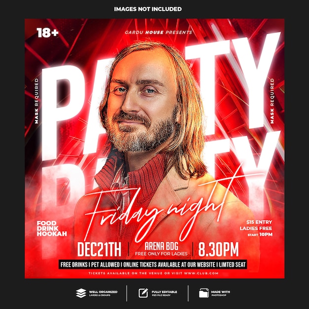 Club dj party flyer social media post and web banner