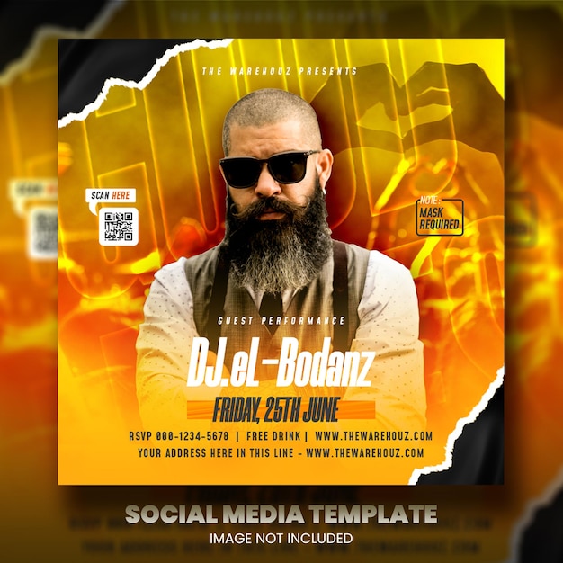 Club dj party flyer social media post and web banner