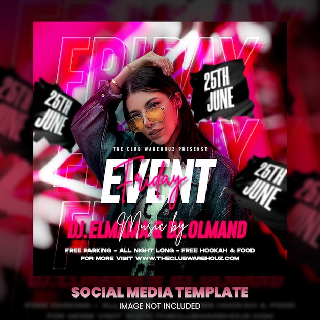 Club dj party flyer social media post and web banner