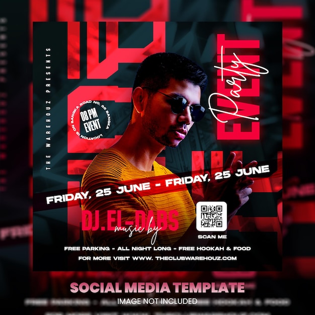 Club dj party flyer social media post and web banner