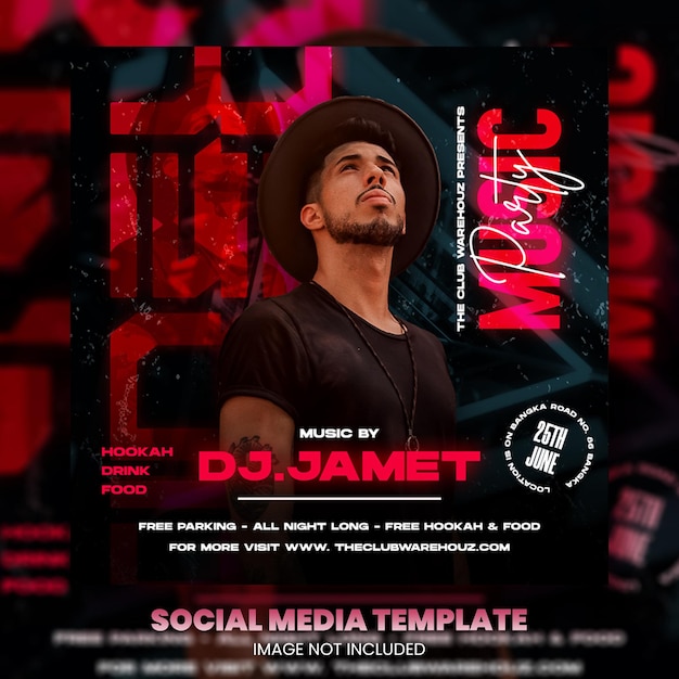 Club dj party flyer social media post and web banner