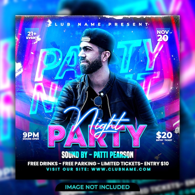 Club dj party flyer social media post and web banner