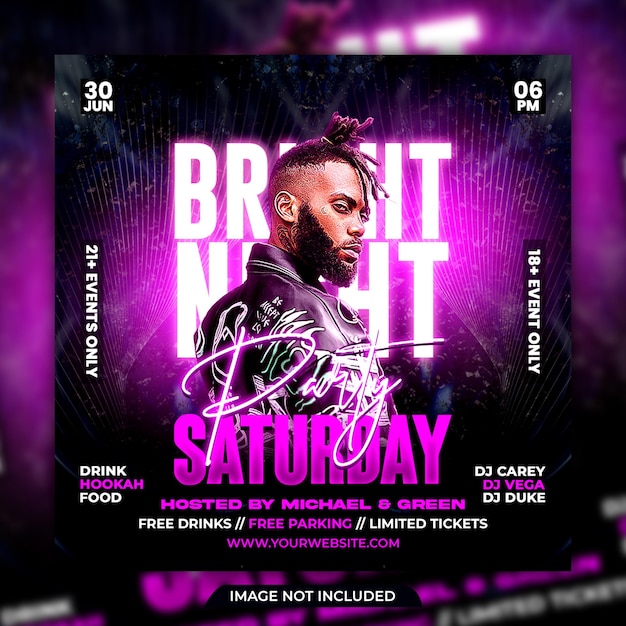 Club dj party flyer social media post and web banner