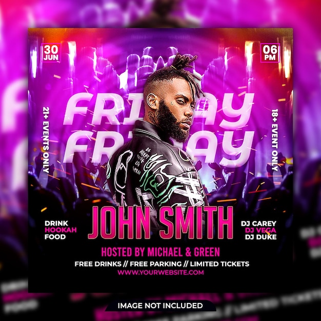 Club dj party flyer social media post and web banner