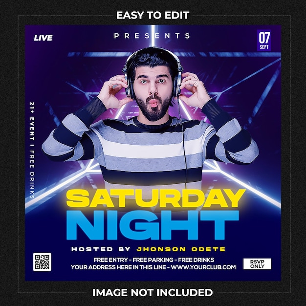 Club dj party flyer social media post and web banner