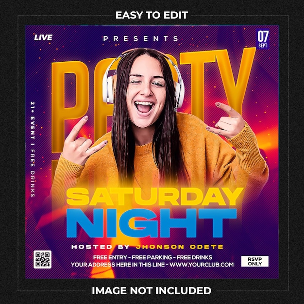 Club dj party flyer social media post and web banner