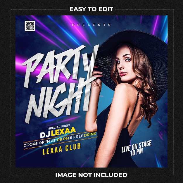 Club dj party flyer social media post and web banner