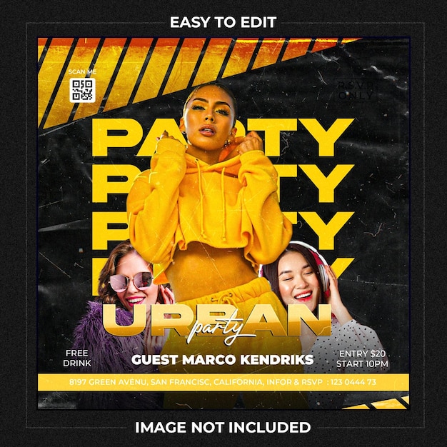 Club dj party flyer social media post and web banner