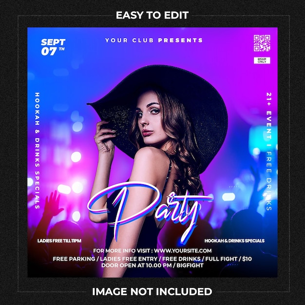 Club dj party flyer social media post and web banner