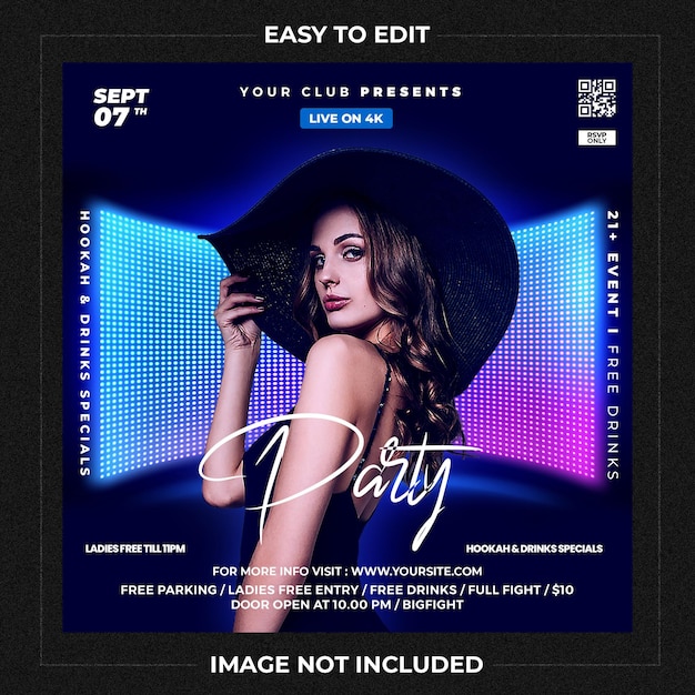 Club dj party flyer social media post and web banner