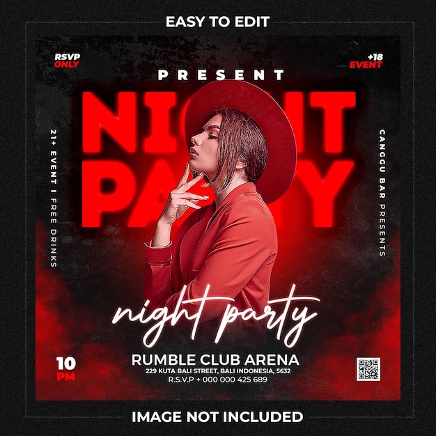 Club dj party flyer social media post and web banner