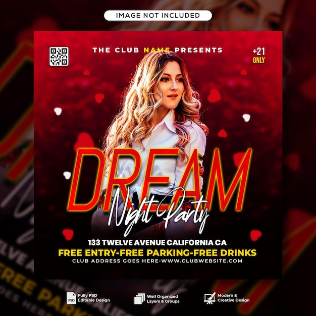 Club dj party flyer social media post and web banner