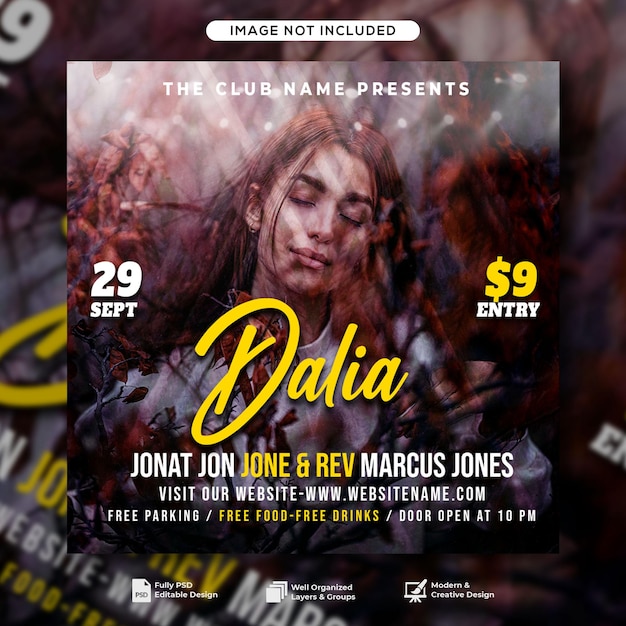 Club dj party flyer social media post and web banner