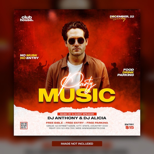 Club dj party flyer social media post and web banner