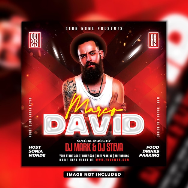 Club dj party flyer social media post and web banner