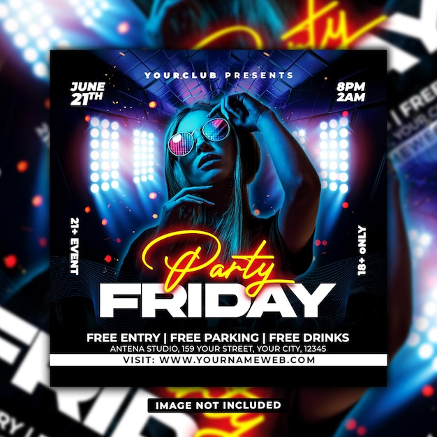 Club dj party flyer social media post and web banner