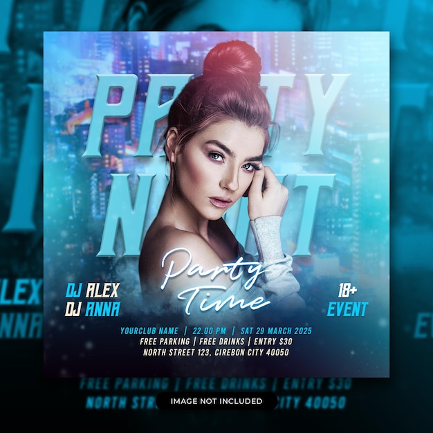 Club dj party flyer social media post and web banner