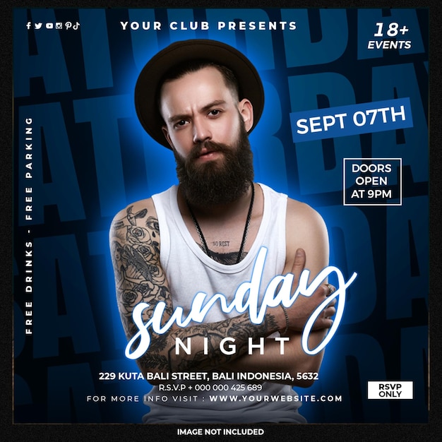 Club dj party flyer social media post