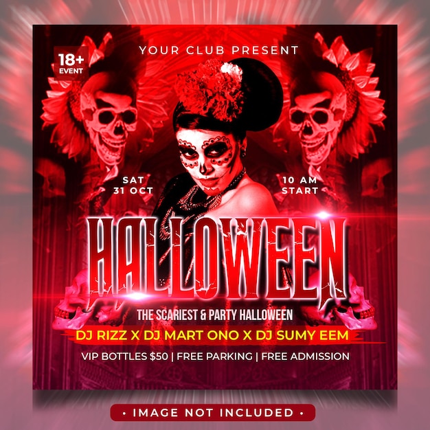 Club dj party halloween flyer social media post