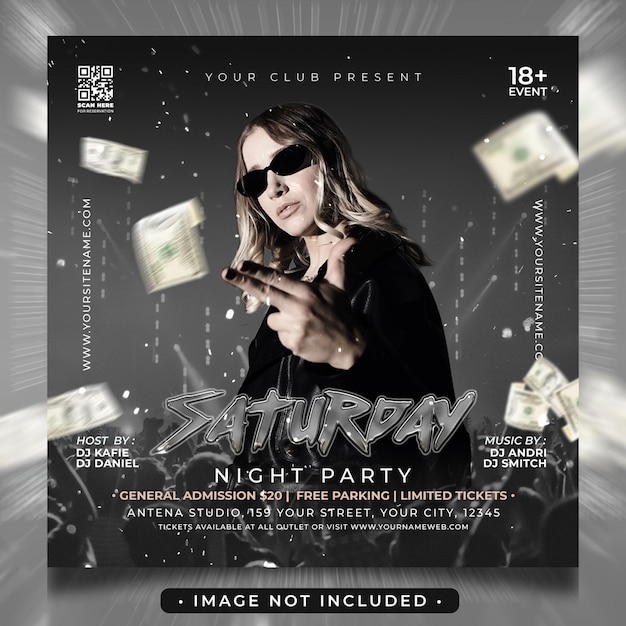 Club dj saturday night party flyer social media post template