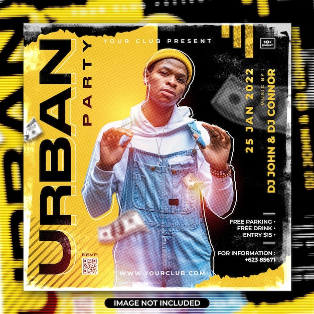 Club dj urban party flyer social media post