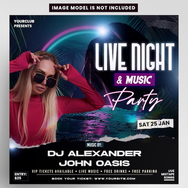 PSD club night party dj flyer instagram template