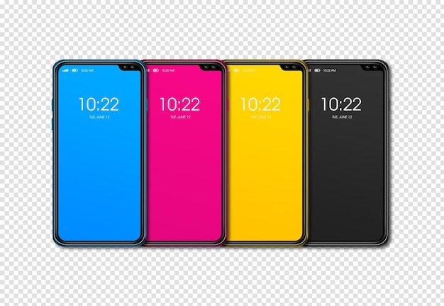 CMYK smartphone set isolated on transparent Background 3D render