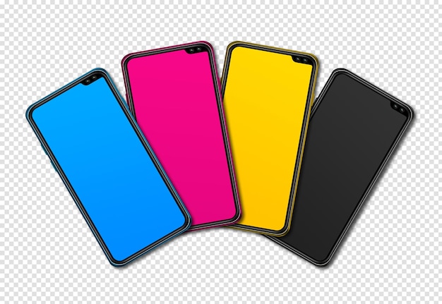 CMYK smartphone set isolated on transparent Background 3D render