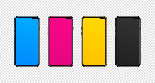 CMYK smartphone set isolated on transparent Background 3D render