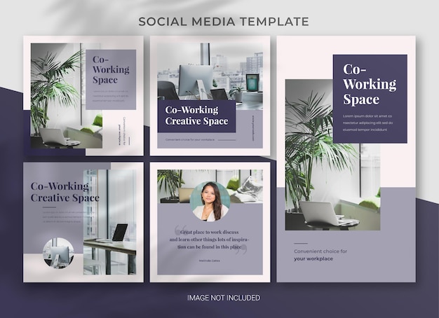 Co-working space social media business pack bundle template Premium Psd