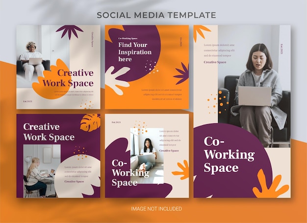 Co-working space social media business pack bundle template Premium Psd