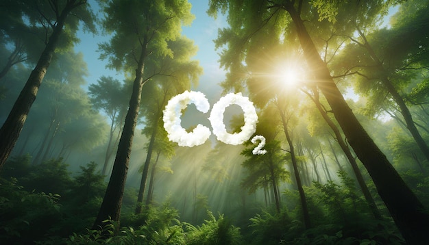 co2 symbol located in a lush forest