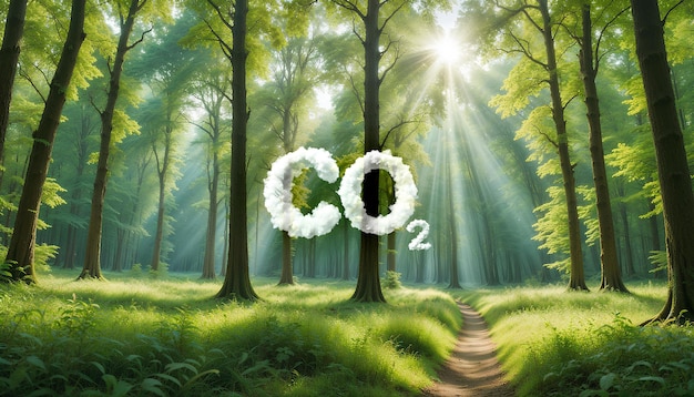 PSD co2 symbol located in a lush forest