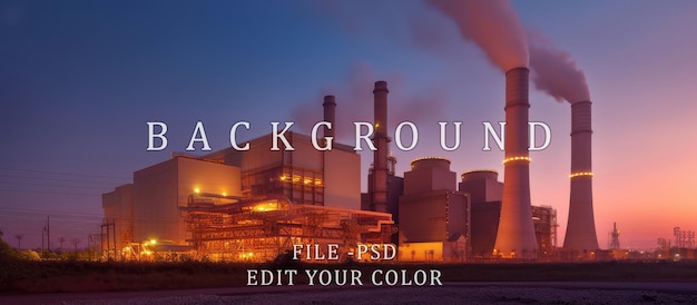 Coal power plant dusk background purple orange yellow light