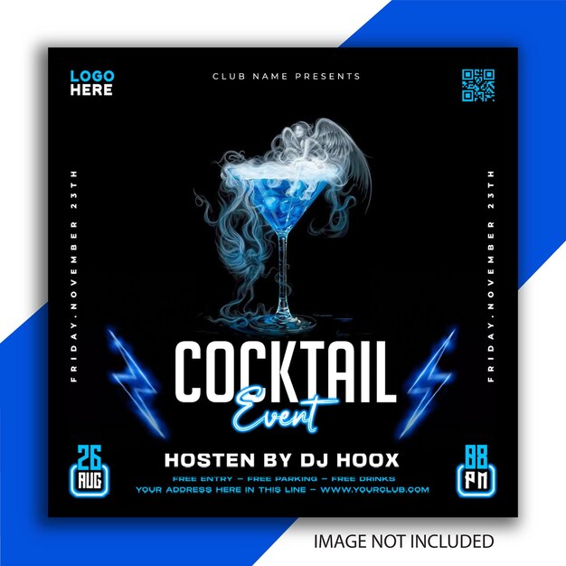 PSD cocktail bar with delicious drinks square flyer