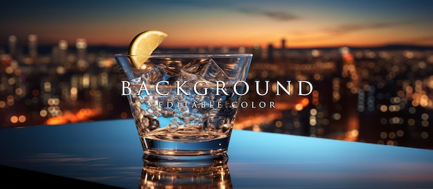 PSD cocktail glass isolated on blurred cityscape background