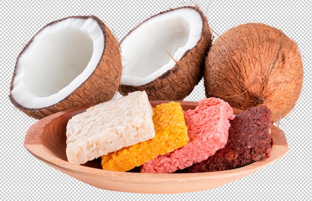 Coconut candy and dry coconut with transparent background png