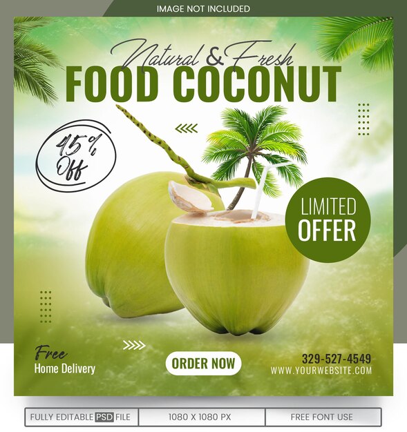 PSD coconut clean advertising food design unique professional design testy food social media post design