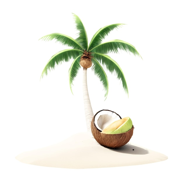 PSD a coconut and coconut on a coconut tree on a white background