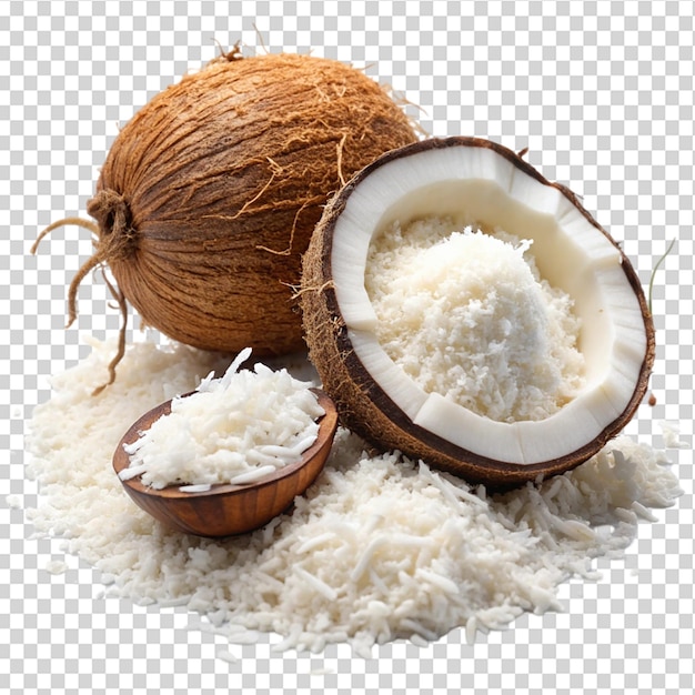 PSD coconut is cut and shredded on transparent background