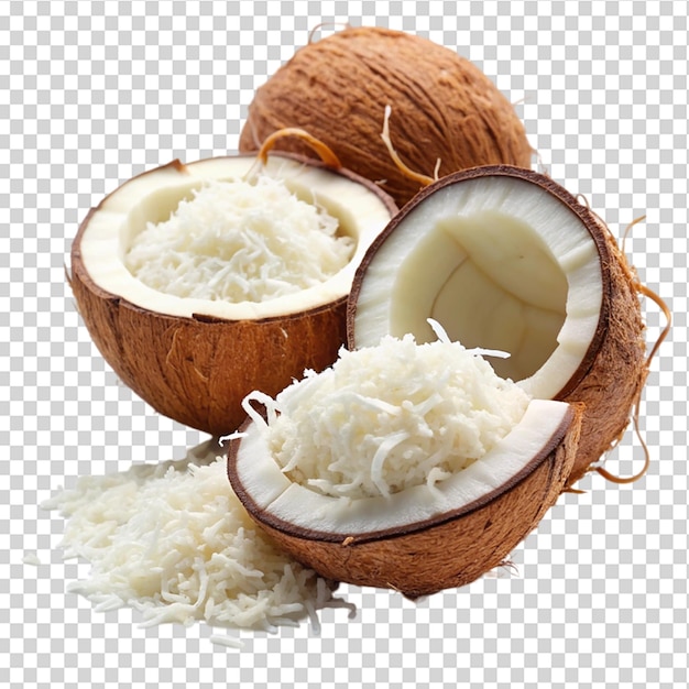 PSD coconut is cut and shredded on transparent background