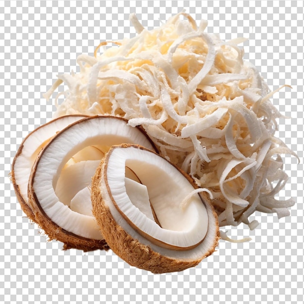 PSD coconut is cut and shredded on transparent background