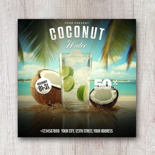 PSD coconut juice promotion square flyer social media post banner design