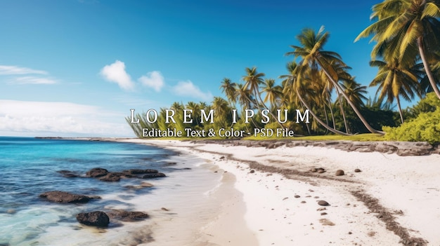 Coconut palms on the beach of a desert island near Tahiti in French Polynesia