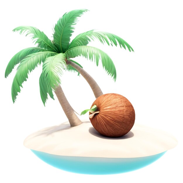 PSD a coconut on a small island with a coconut on the bottom