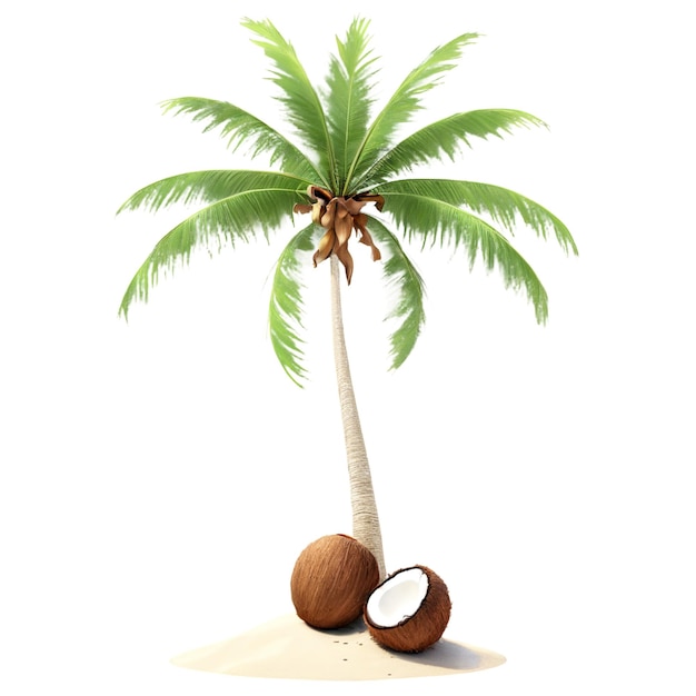 PSD a coconut tree and coconuts on a white background